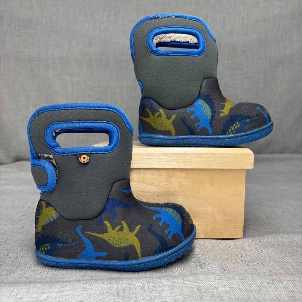 Bogs Baby Dinosaur Waterproof Insulated Snow Boots Blue Black Toddler Size 5